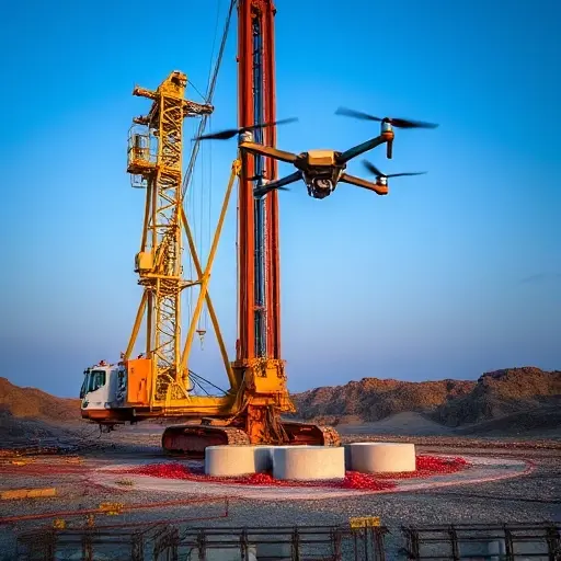 Соединение буровой вышки с дронами для точной кладки монолитных элементов